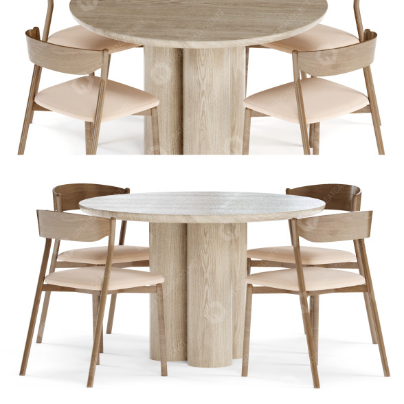 Стіл та стільці Miniforms Wooden Tube Dining 3D модель
