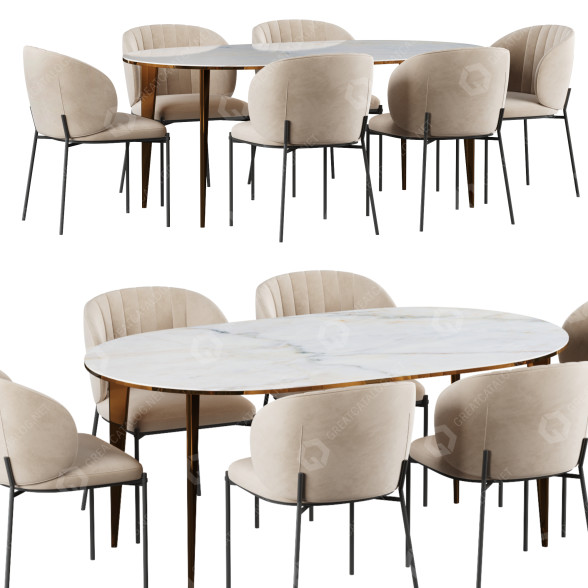 Table et chaises West Elm Shell Back and Arden Dining modèle 3D