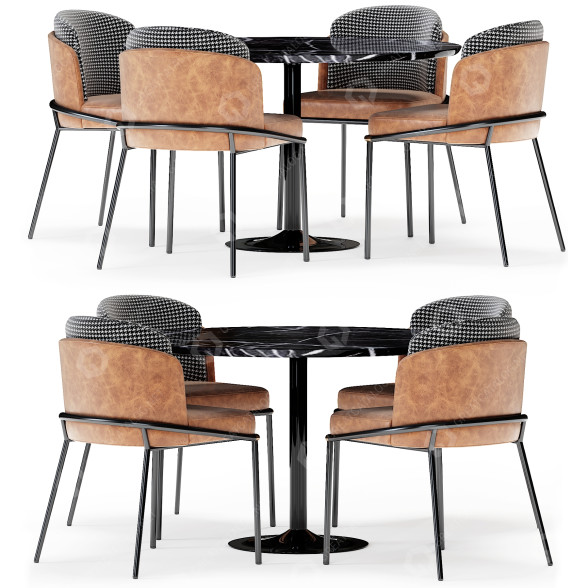 Table and Chairs Minotti Fil Noir Leather Dining 3D model