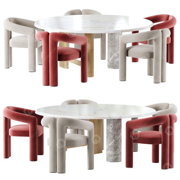 Стіл та стільці Cassina Dudet and Sengu 3D модель