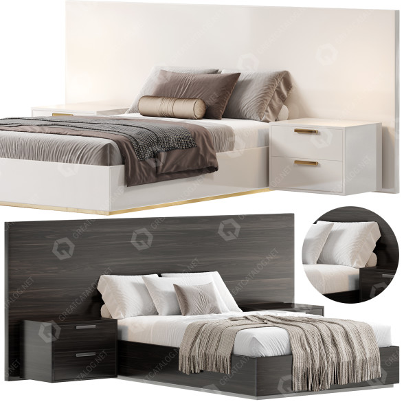 Bett und Nachttischchen Beige and Black 3D-Modell