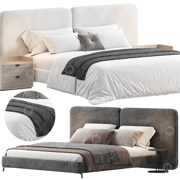 Кровать и тумбочки Minotti Tatlin-Cover 3D модель