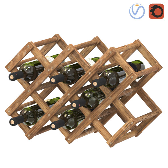 Gestell und Flaschen Ethnic Foldable Wooden with Wine 3D-Modell