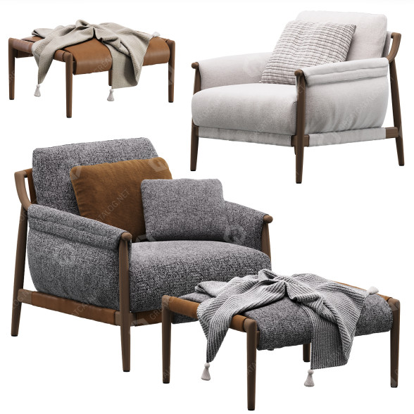 Sessel und Pouf Poltrona Frau Times Lounge 3D-Modell
