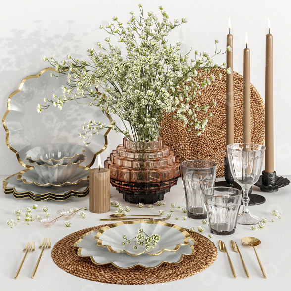 Mesa Servida Tableware B02 Modelo 3D