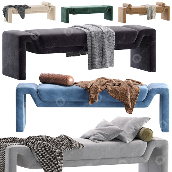 Банкетка CB2 Perimeter Anthracite Velvet 3D модель