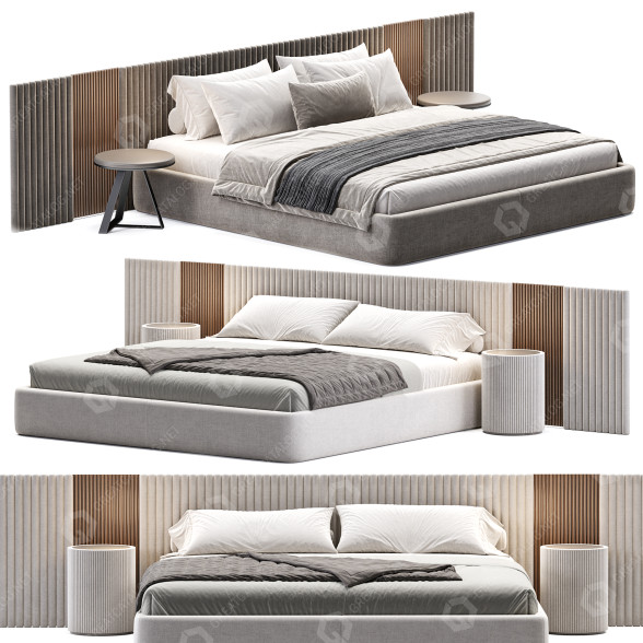 Bett und Nachttischchen Gray 01 3D-Modell