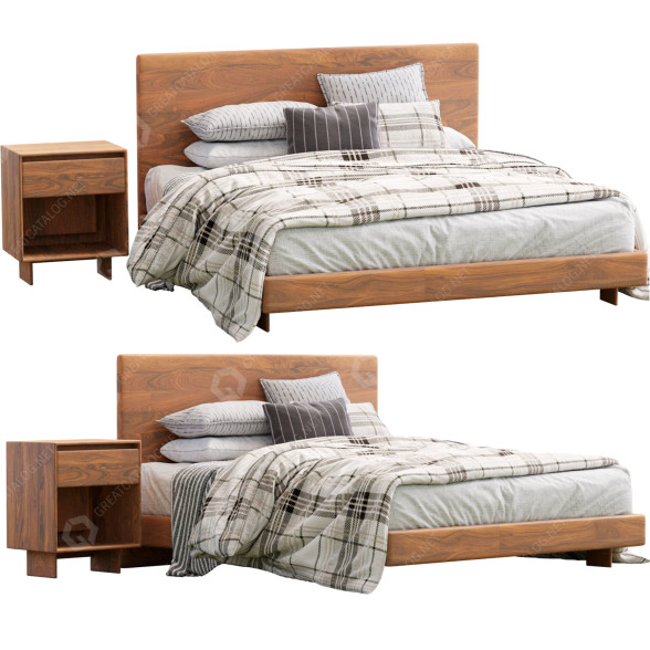 Bed and Bedside Table West Elm Anton Solid Wood 3D model
