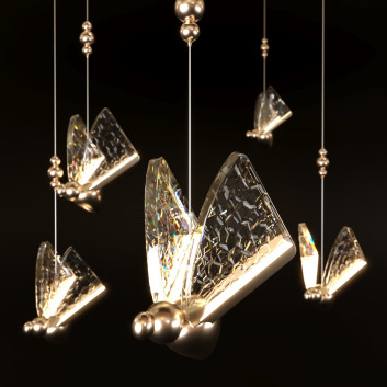 Homary Butterfly LED Clear and Gold Unique Light 3D model