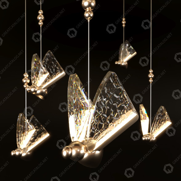 Lampa wisząca Homary Butterfly LED Clear and Gold Unique Light model 3D