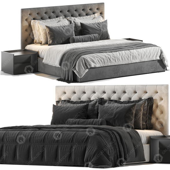 Bett und Nachttischchen Restoration Hardware Adler Diamond 3D-Modell