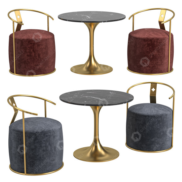 Table et chaises Homary Gray in Gold modèle 3D