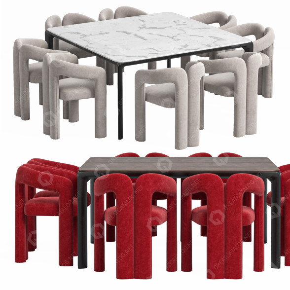 Стіл та стільці Cassina Dudet and Homey Wooden 3D модель