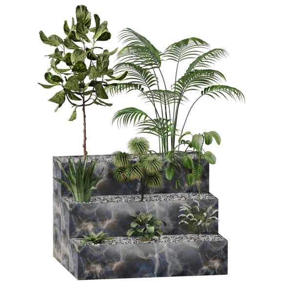 Rośliny i dekoracje Garden Bench with Modern and Beautiful Stone Design model 3D