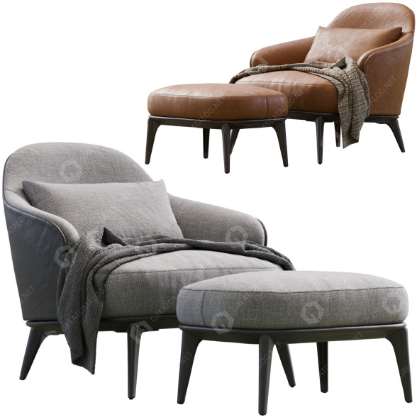 Крісло та пуф Minotti Leslie 3D модель