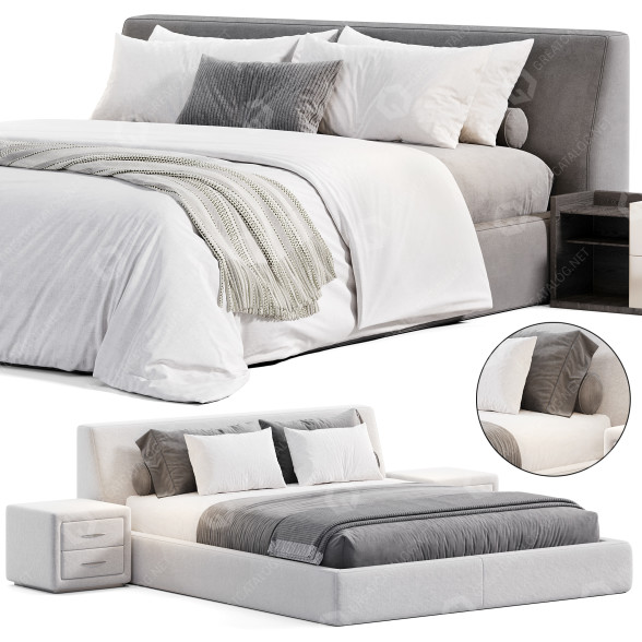Bett und Nachttischchen Meridiani Louis 3D-Modell