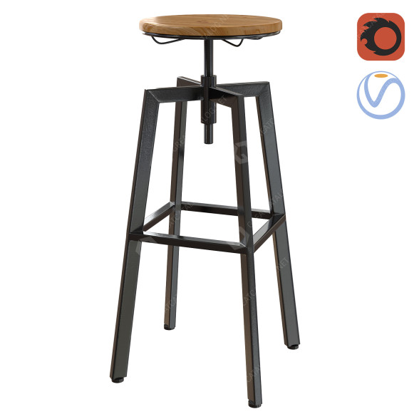 Барний стілець Zara Home Wooden and Metal Swivel 3D модель