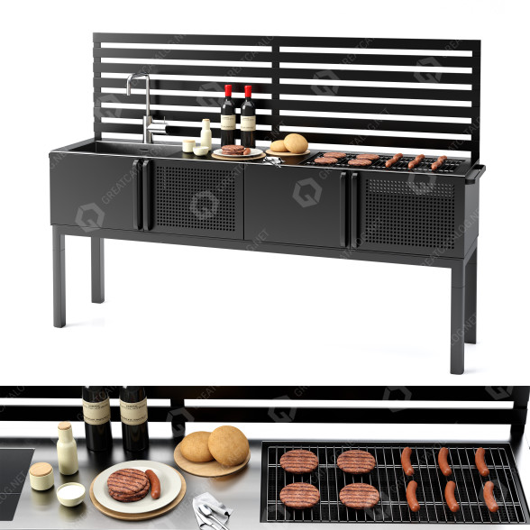 Барбекю Set 02 with Sink 3D модель