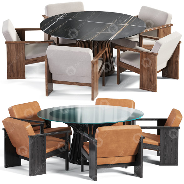 Стіл та стільці Cassina Lebeau and Block 3D модель