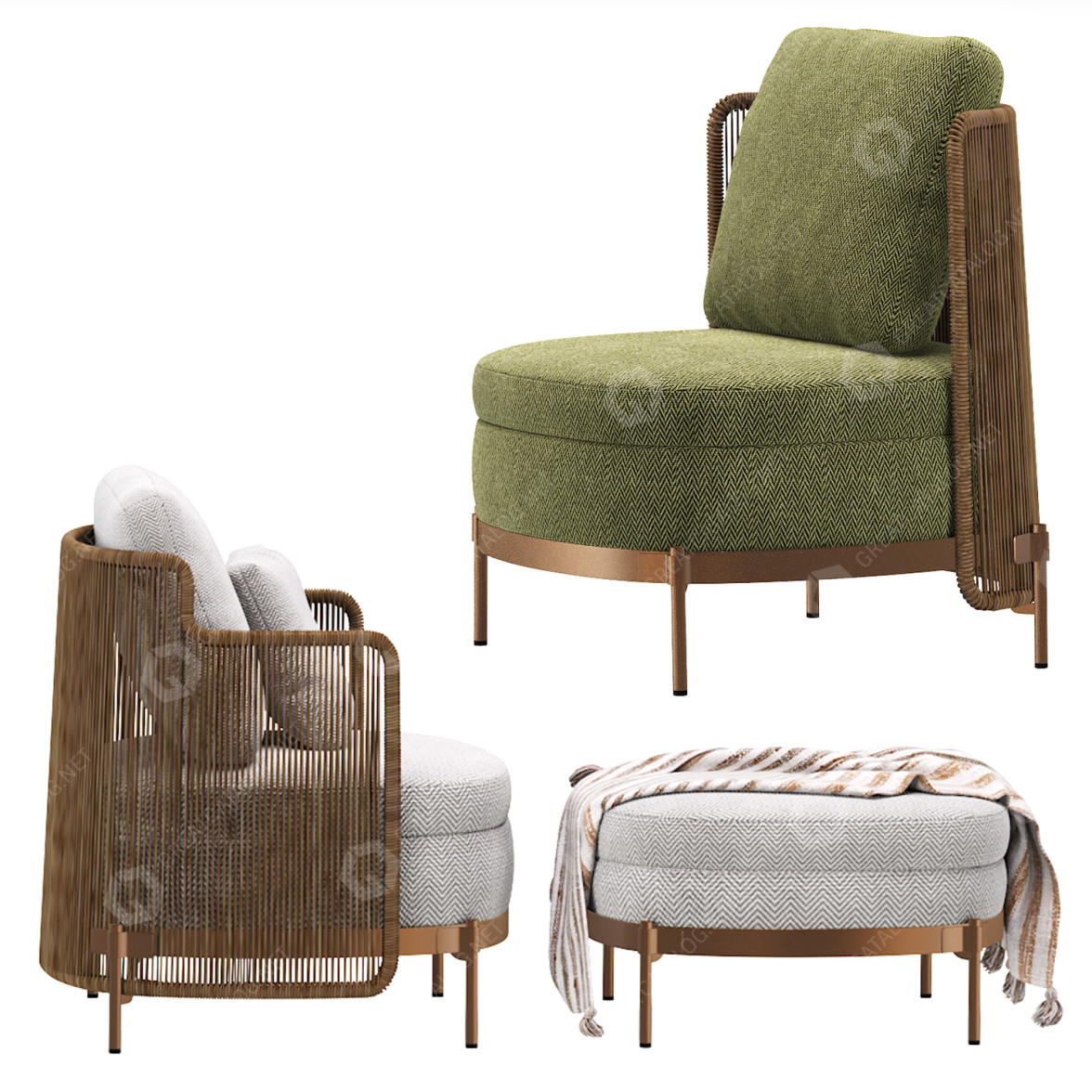 Armchair and Ottoman Minotti Tape Cord Outdoor 3D model GreatCatalog