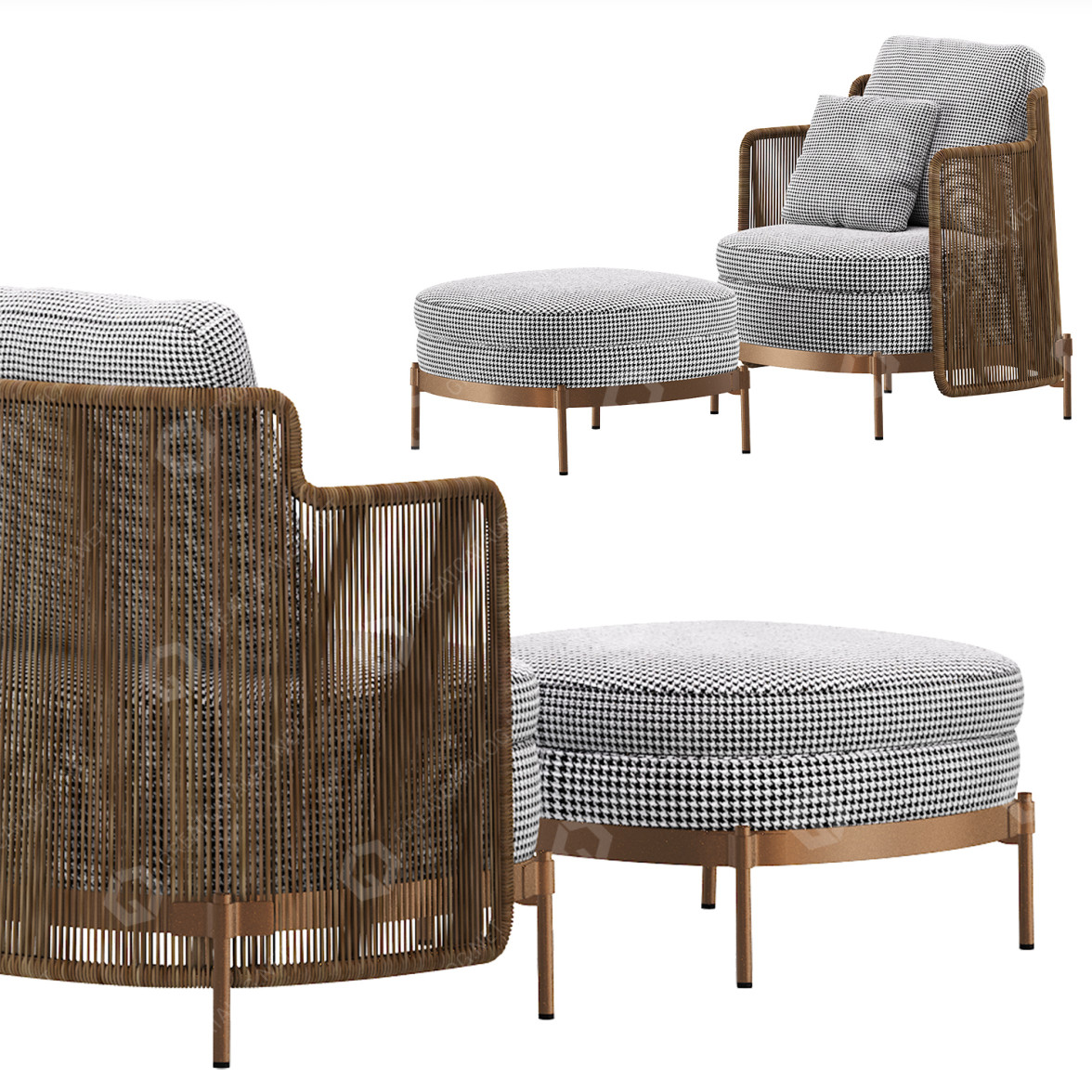 Armchair and Ottoman Minotti Tape Cord Outdoor 3D model GreatCatalog