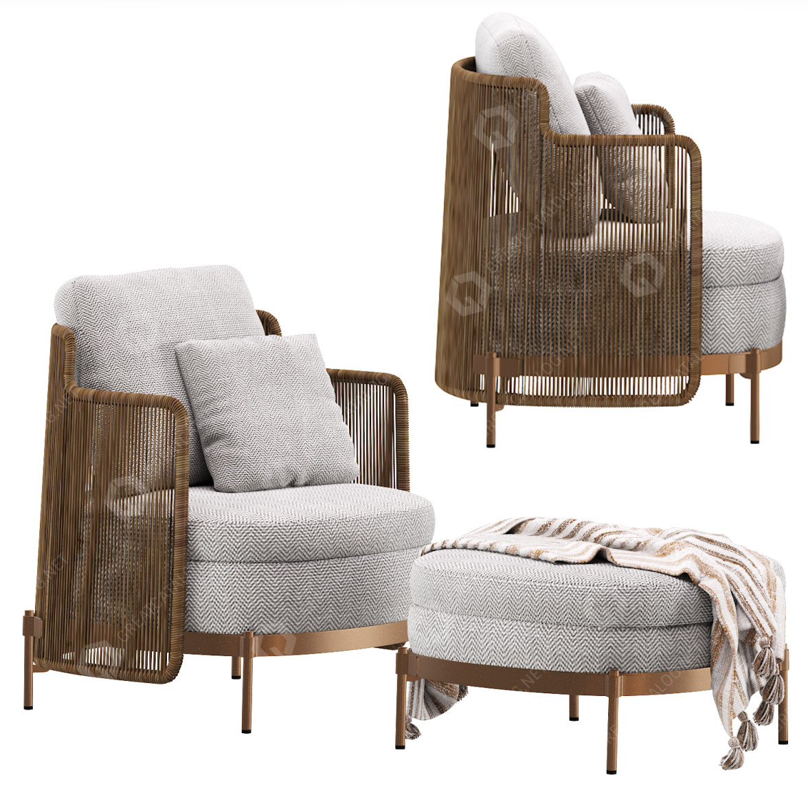 Armchair and Ottoman Minotti Tape Cord Outdoor 3D model GreatCatalog