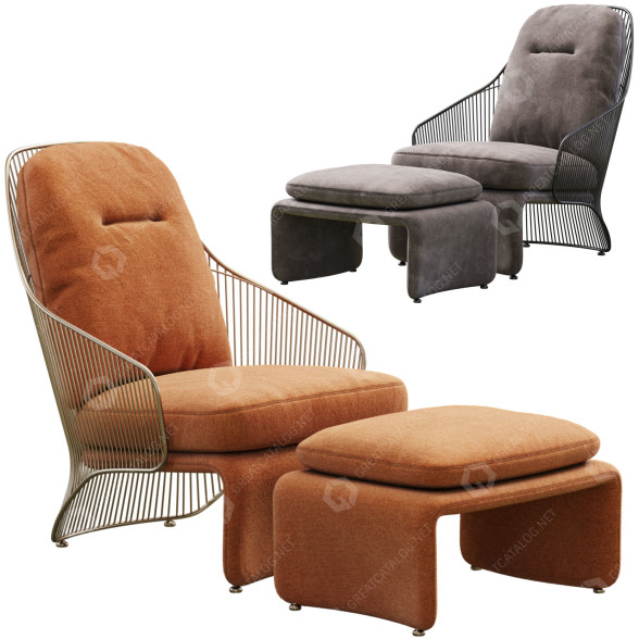 Armchair and Ottoman Minotti Colette 3D model