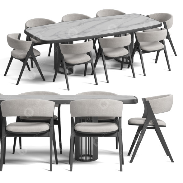 Table and Chairs Bonaldo Luna Bianca and Remo 3D model