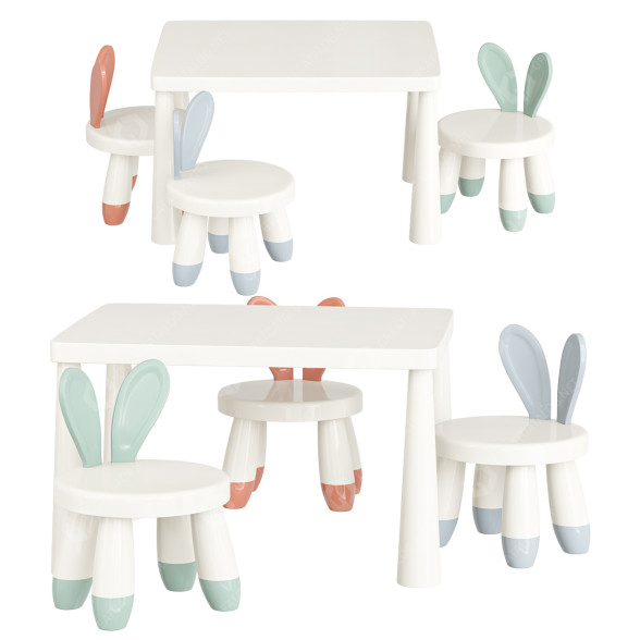 Дитячі столик та стільці Plastic Little Rabbit 3D модель