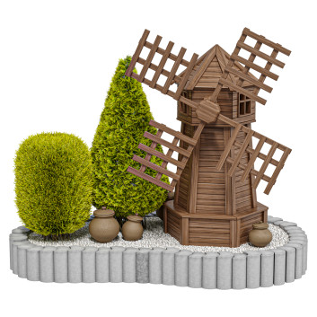 Декор Garden Decorative Wooden Mill With Thujas
