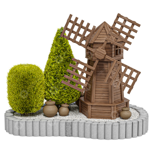 Декор Garden Decorative Wooden Mill With Thujas 3D модель