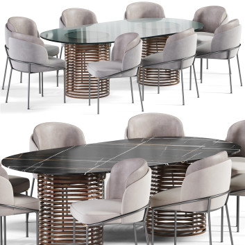 Стіл та стільці Minotti Grand Sola and Fil Noir 3D модель