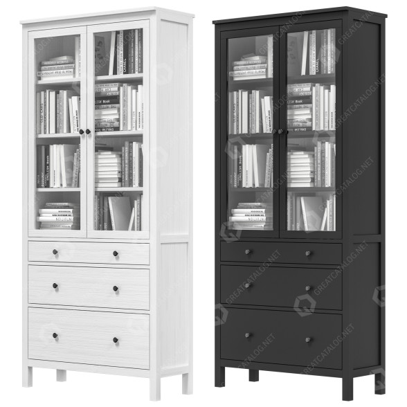 Cabinet and Books IKEA Hemnes 3D model