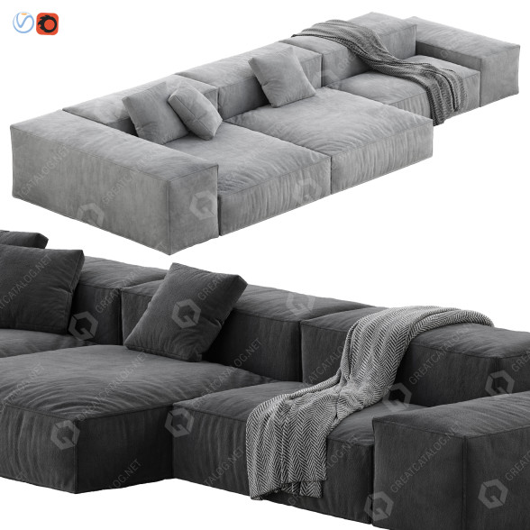 Sofa Living Divani Extrasoft Set 3 3D-Modell