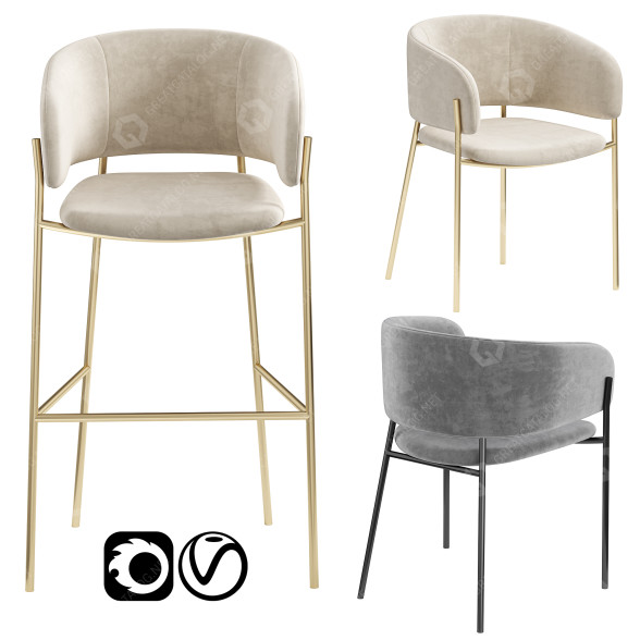 Tabouret de bar et chaise Maisons Du Monde Hug modèle 3D