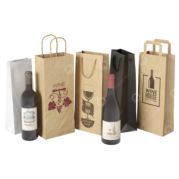Bolsas de papel y botellas Set 6 Modelo 3D