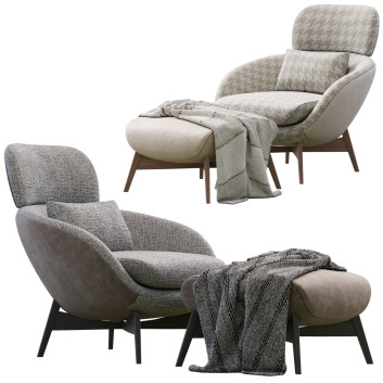Fotel i pufa  Minotti Russell Model 3D