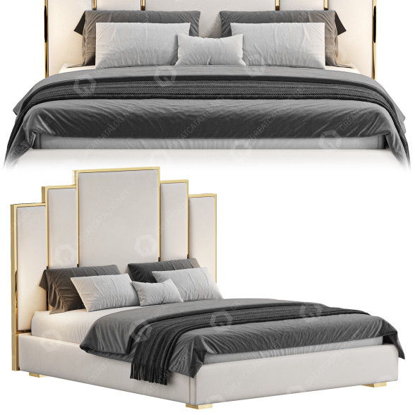 Cama Homary Modern Faux Leather Geometric Headboard Modelo 3D