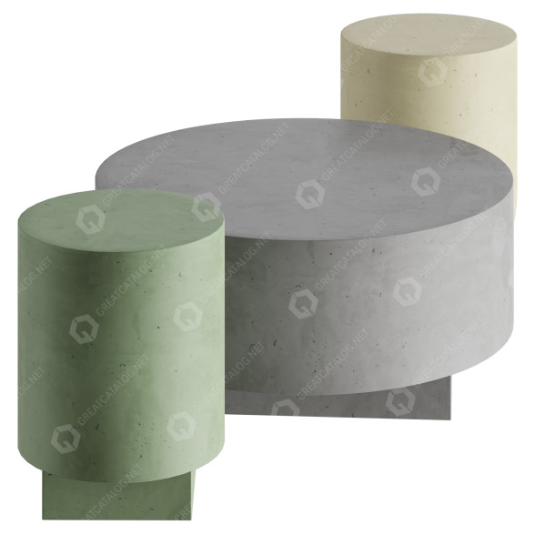 Mesa de centro y taburetes Cimento Tronchetto Modelo 3D