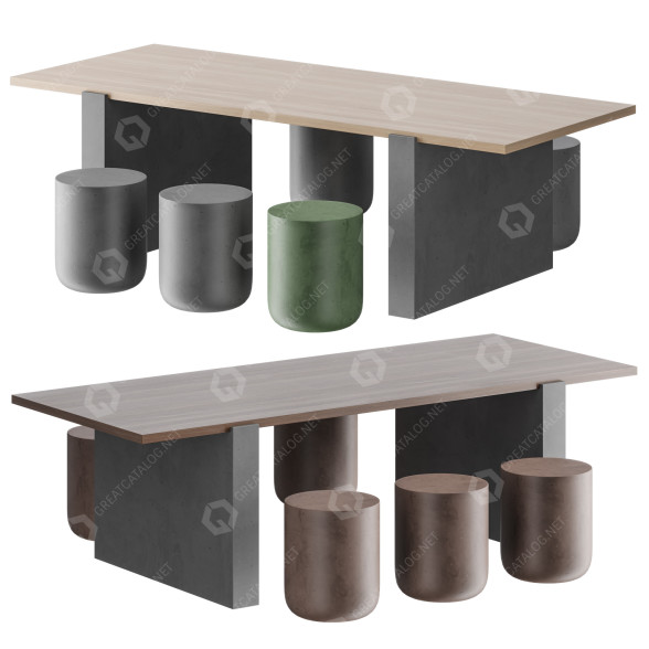 Table et chaises Cimento Accademia modèle 3D