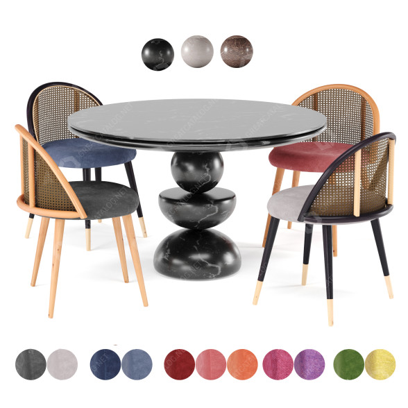 Stół i krzesła Dining Set 4 with Marble model 3D