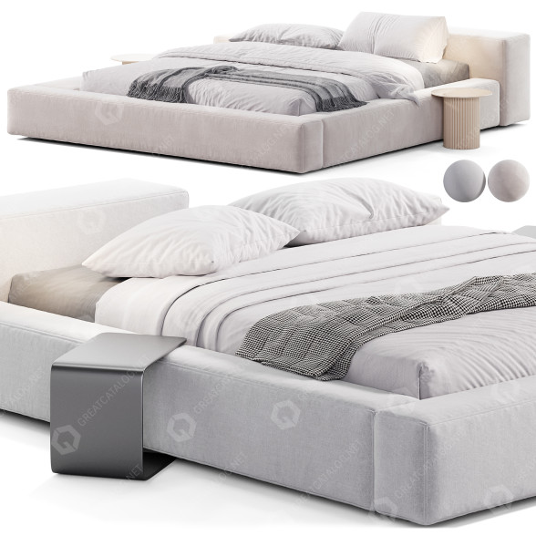 Bett und Nachttischchen Living Divani Extrasoft 3D-Modell