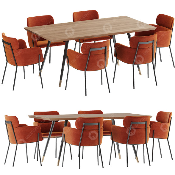 Table and Chairs CB2 Azalea Brown Dining Set 3D model