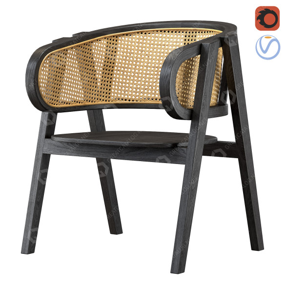 Stuhl Black Modern Wooden Rattan 3D-Modell