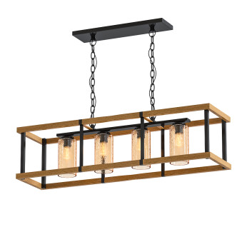 Hängeleuchte Corina Faux Wood Grain and Antique Black Glass Linear 3D-Modell