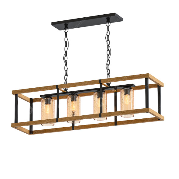 Hängeleuchte Corina Faux Wood Grain and Antique Black Glass Linear 3D-Modell