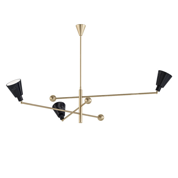 Lámpara de araña 1stDibs Italian Modern Brass and Enamelled Three-Arm Angelo Lelli Modelo 3D