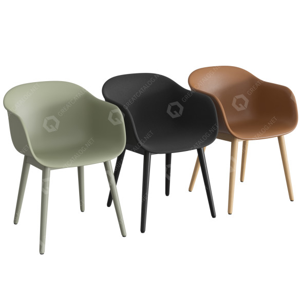 Fauteuil Muuto Fiber Wood Base modèle 3D
