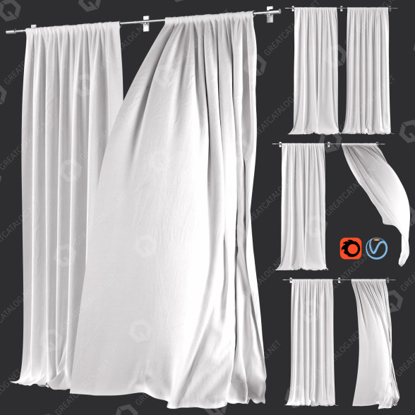 Штори White Linen Wind 3D модель
