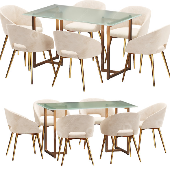 Table and Chairs Baxton Studio Vianne Glam 3D model